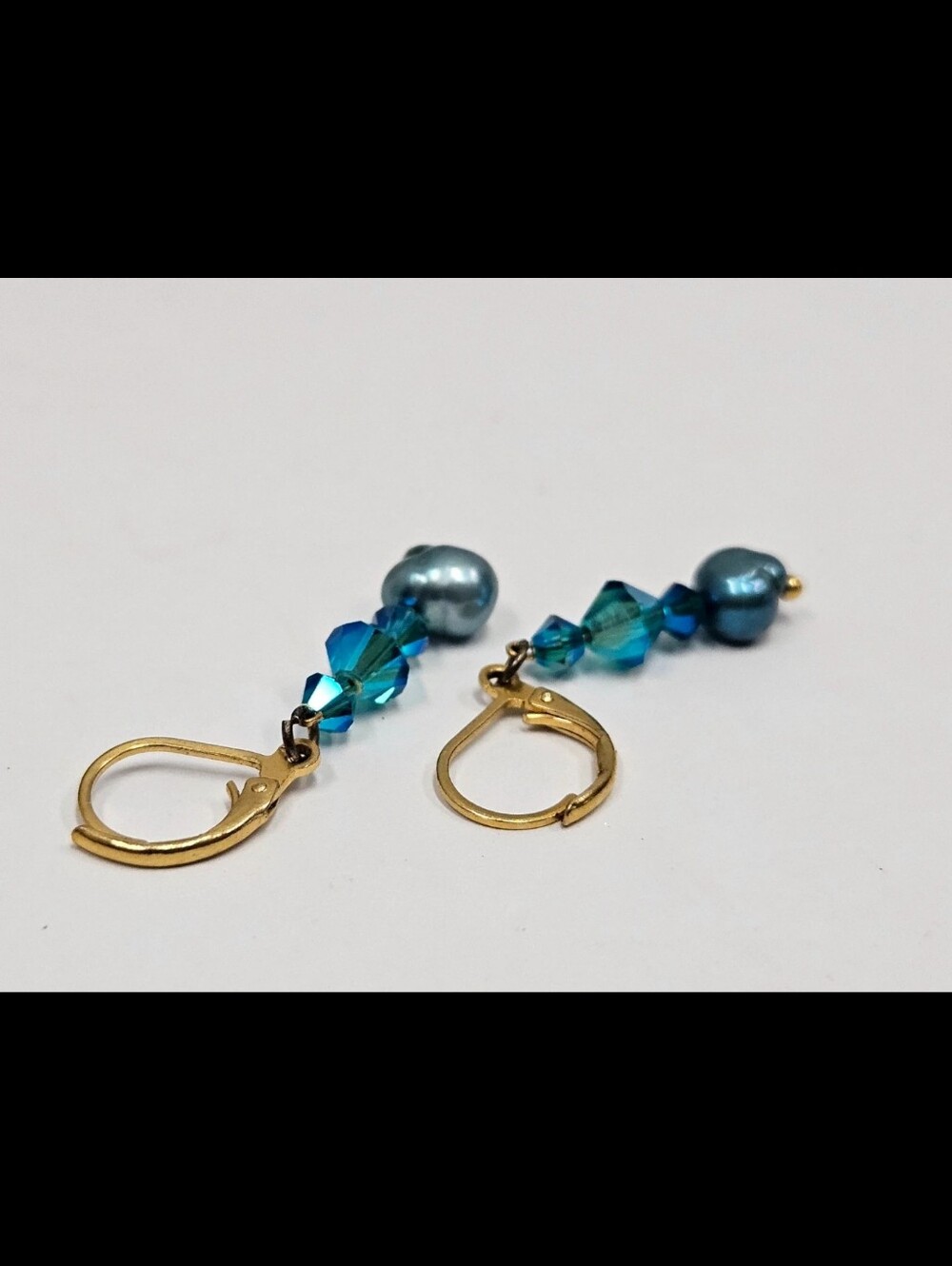 Blue Crystal Drop Leverback Earrings